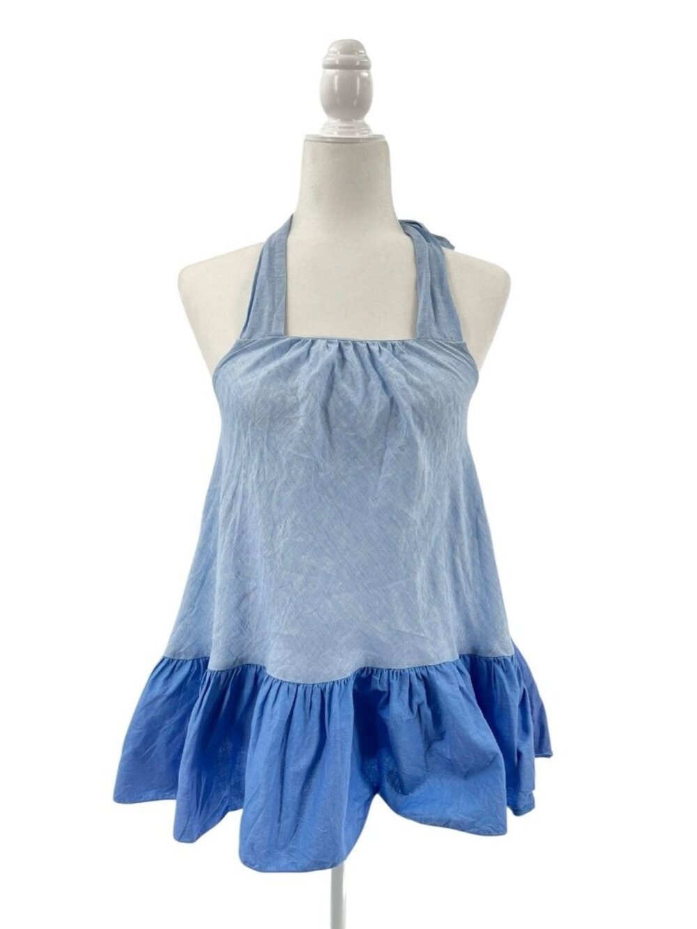 SACHIN & BABI ANTHROPOLOGIE Women's Blue 2-Tone Linen Halter Top Size 8